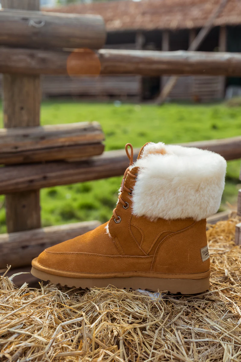 SMAIBULUN Ugg | WOOL LINED SUEDE TIE UP UGG BOOTS - CHESTNUT - Image 12