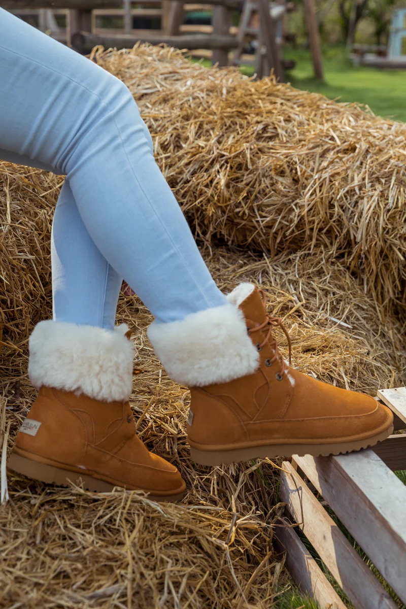 SMAIBULUN Ugg | WOOL LINED SUEDE TIE UP UGG BOOTS - CHESTNUT - Image 6