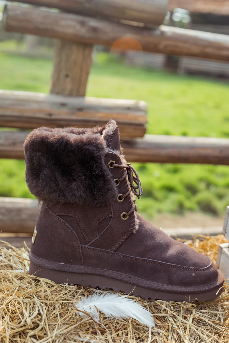 SMAIBULUN Ugg | WOOL LINED SUEDE TIE UP BOOTS - CHOCOLATE - Image 11