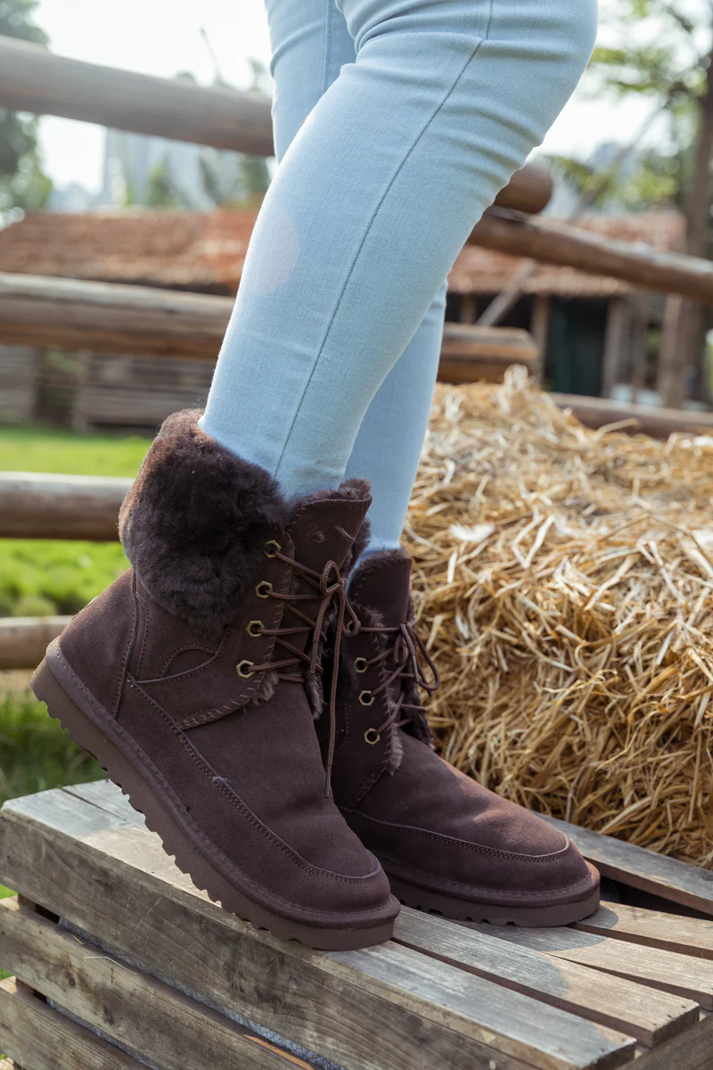 SMAIBULUN Ugg | WOOL LINED SUEDE TIE UP BOOTS - CHOCOLATE - Image 2