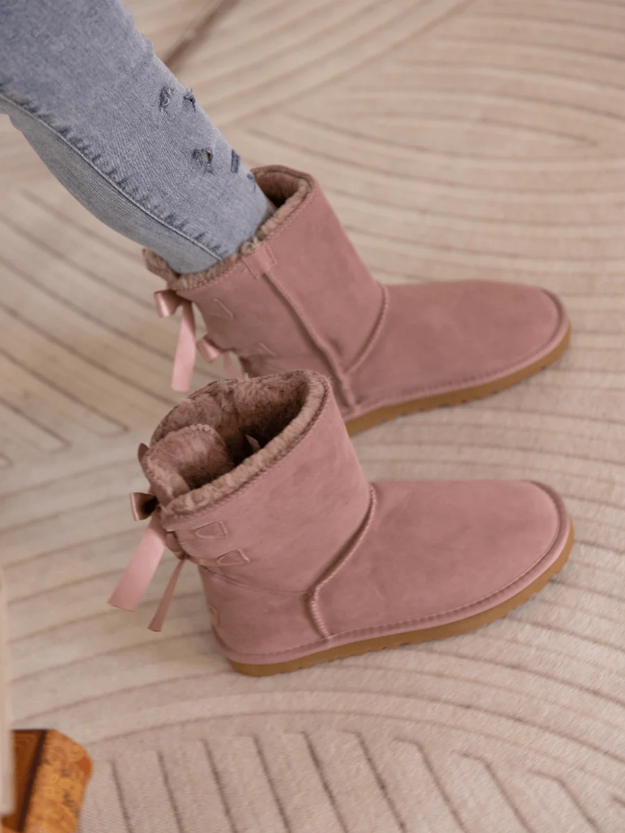 Smaibulun Ugg | Double Ballet Ribbon Bow Suede Shearling Boots - Taro - Image 2