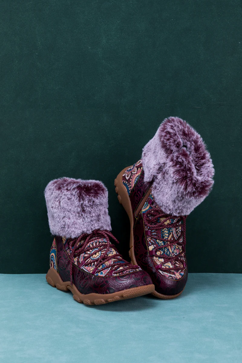 SOFFIA | ANKLE FUR  LACE UP LEATHER COMBAT BOOT - Image 10