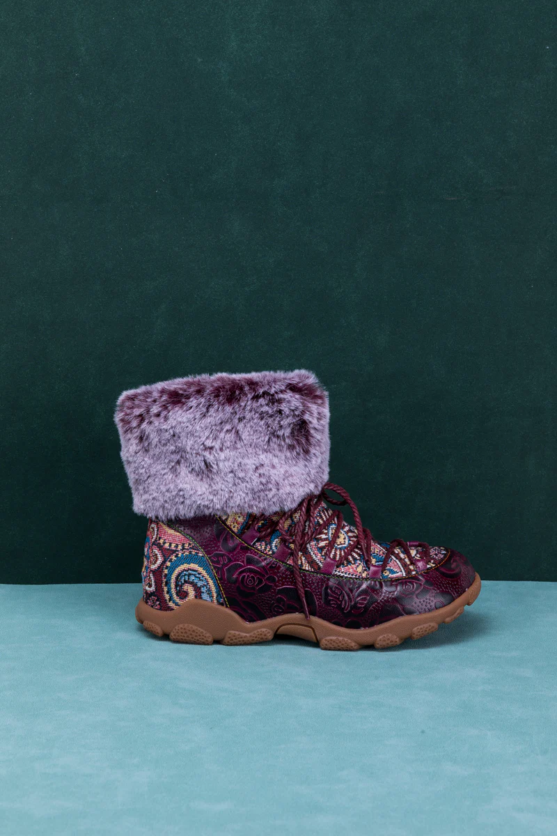 SOFFIA | ANKLE FUR  LACE UP LEATHER COMBAT BOOT - Image 11