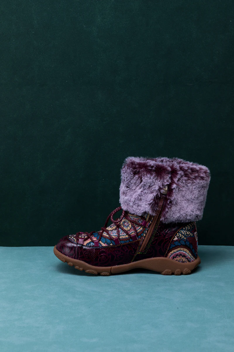 SOFFIA | ANKLE FUR  LACE UP LEATHER COMBAT BOOT - Image 12