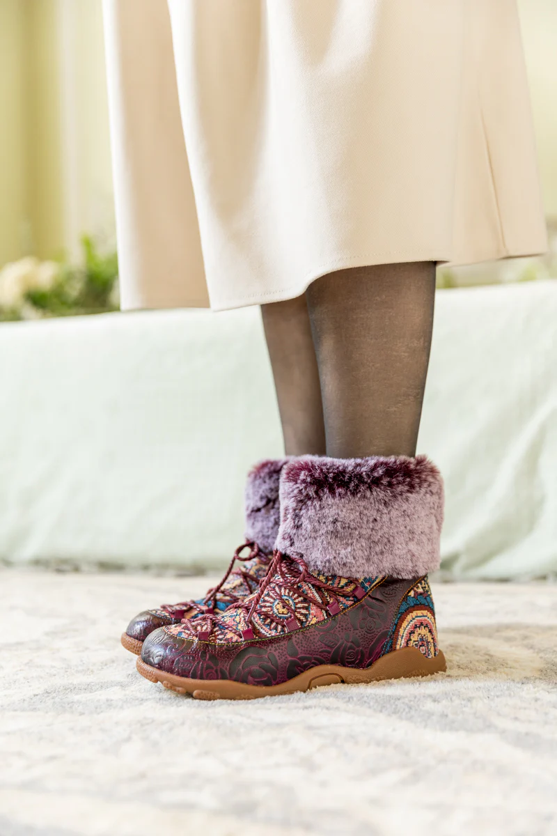 SOFFIA | ANKLE FUR  LACE UP LEATHER COMBAT BOOT - Image 3