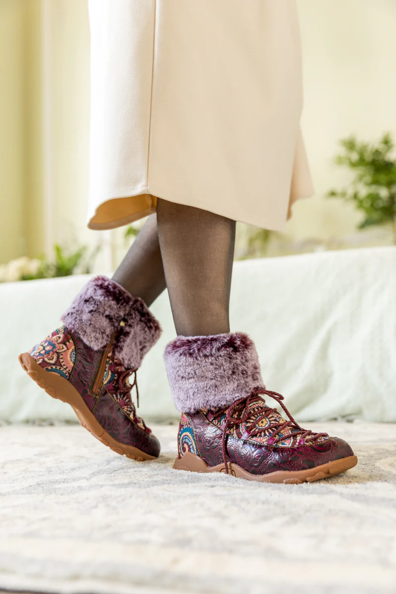SOFFIA | ANKLE FUR  LACE UP LEATHER COMBAT BOOT - Image 4
