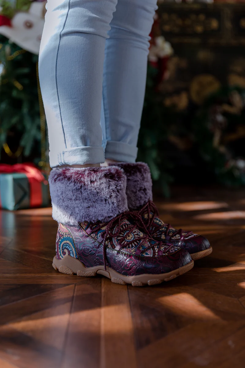 SOFFIA | ANKLE FUR  LACE UP LEATHER COMBAT BOOT - Image 5