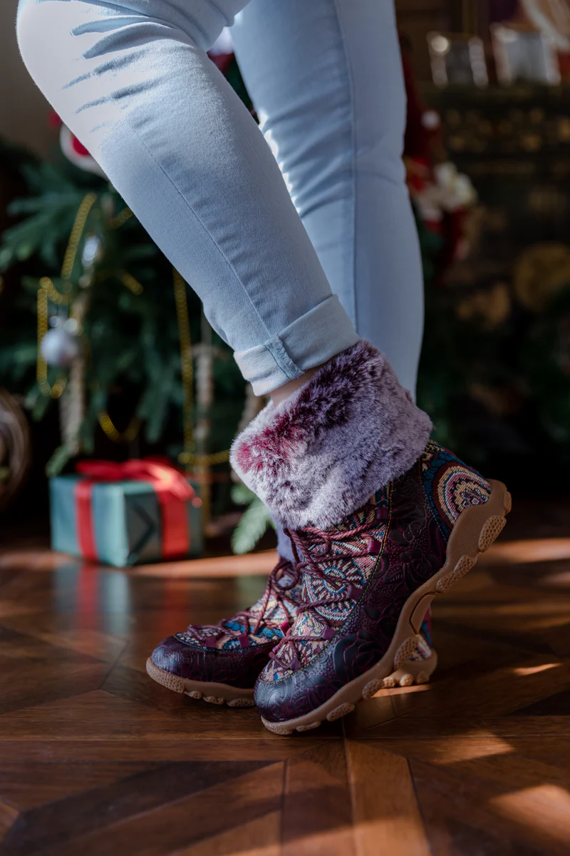SOFFIA | ANKLE FUR  LACE UP LEATHER COMBAT BOOT - Image 6