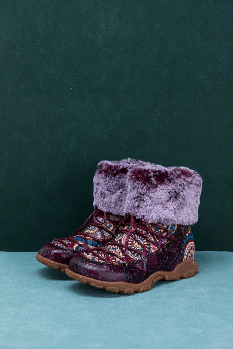 SOFFIA | ANKLE FUR  LACE UP LEATHER COMBAT BOOT - Image 9