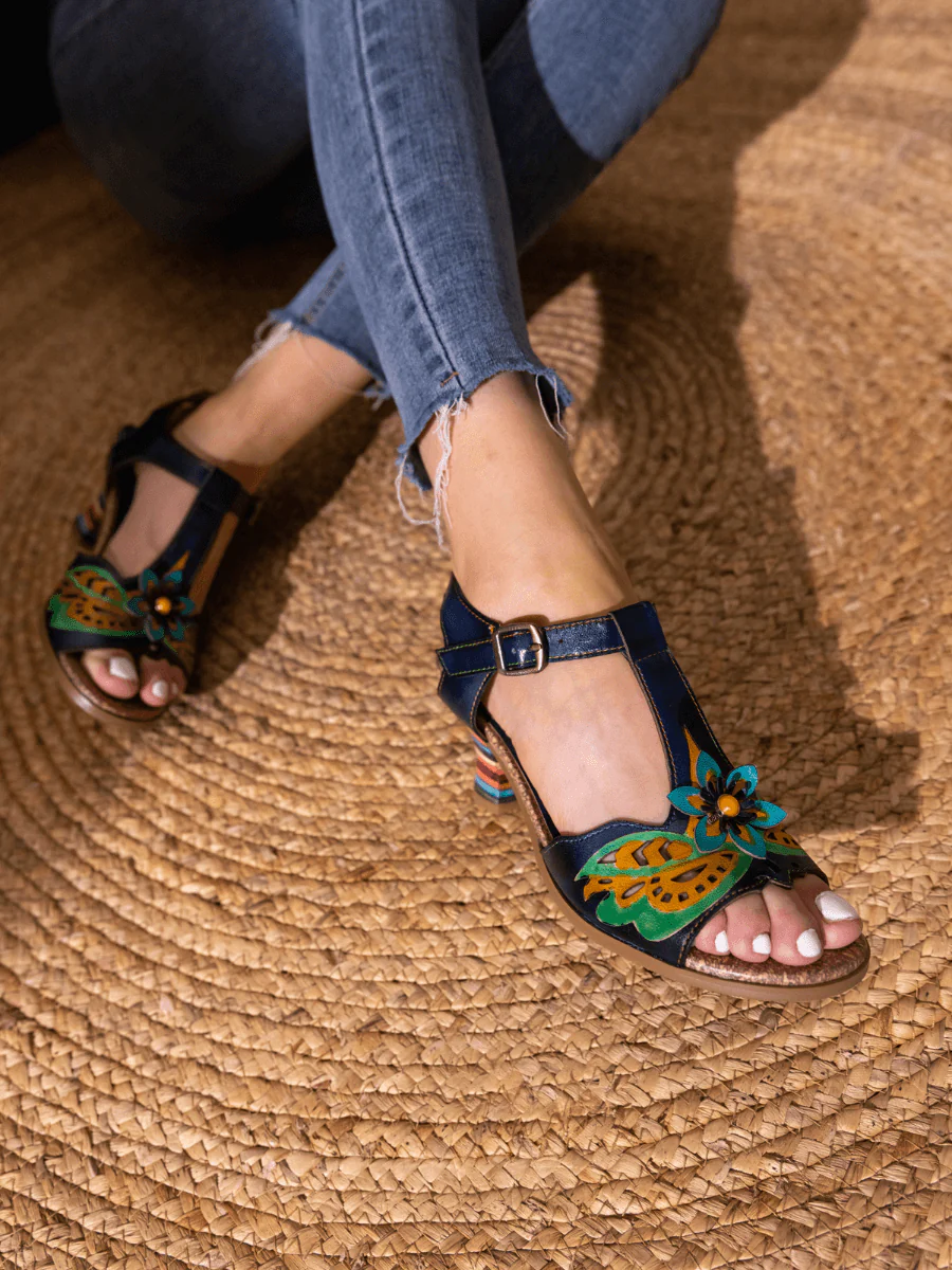 SOFFIA | ESTELLA FLORAL LEATHER T-STRAP PUMP - Image 2