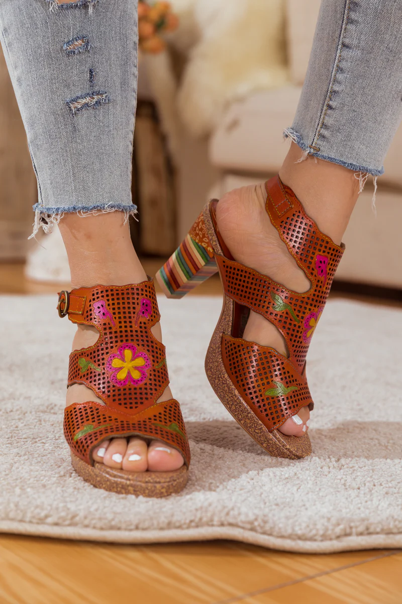 SOFFIA | RUST PERFORATED LEATHER SLINGBACK - Image 2