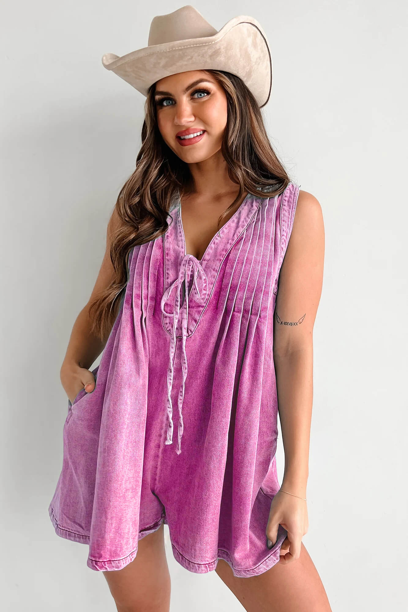 Texas Babydoll Denim Romper - Pink - Image 2